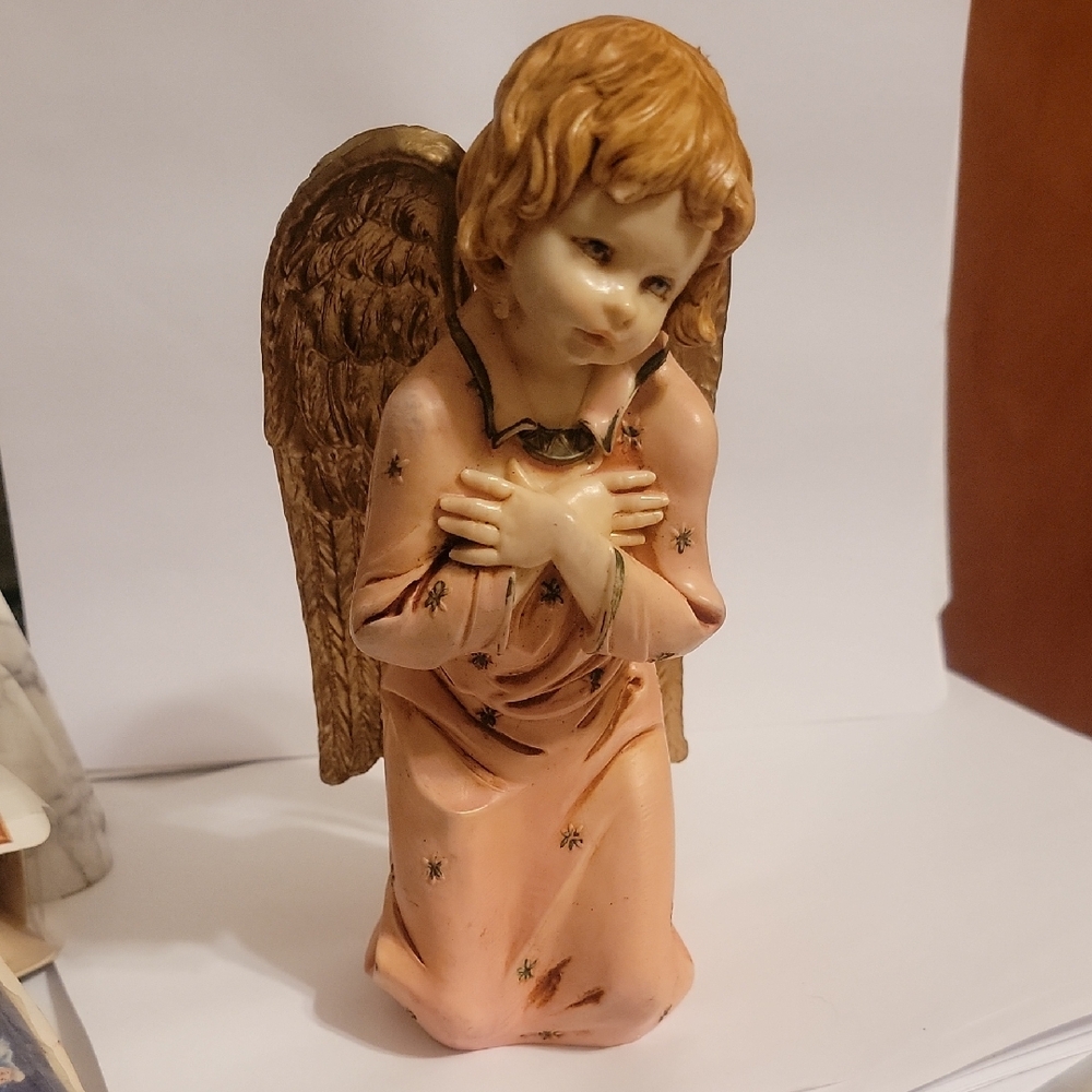 Vintage Kneeling Angel Figurine S. Lello Italy Polyresin